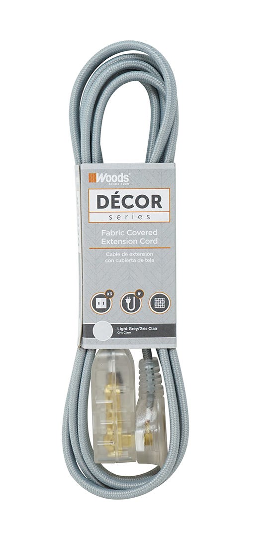 Indoor Electrical Extension, 16/2, 8 ft., Gray