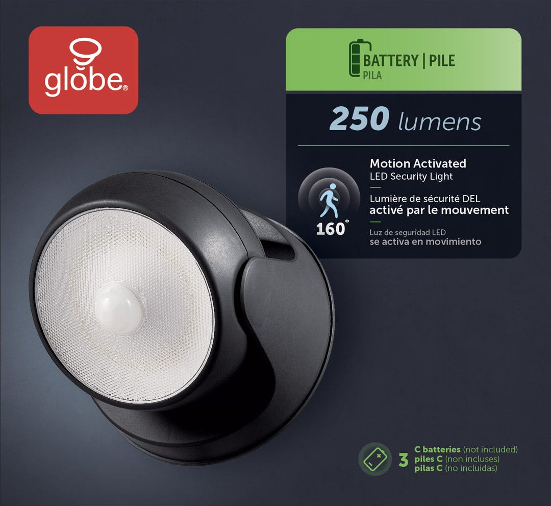 Battery-Powered LED Security Light, Black
