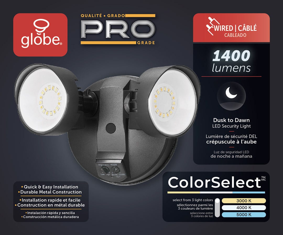 Wired LED Security Light, Dusk to Dawn, Black
