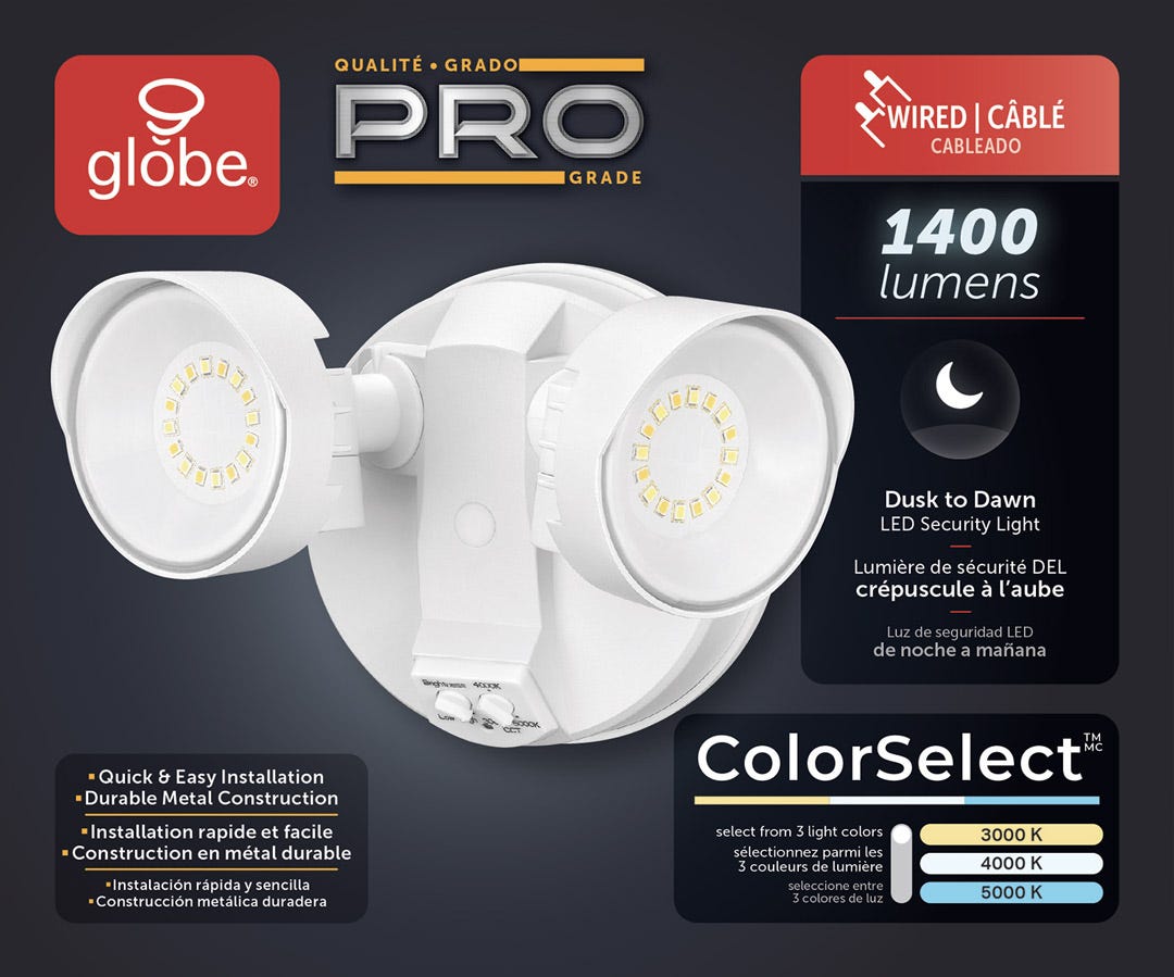 Wired LED Security Light, Dusk to Dawn, White