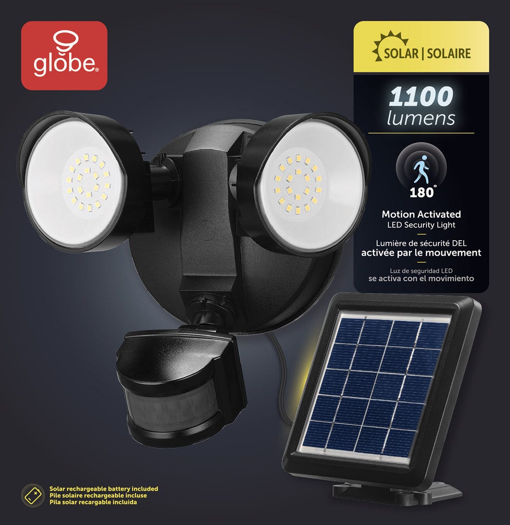 Solar-Powered LED Security Light, Black