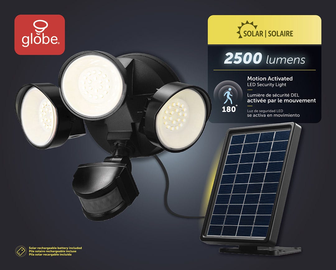 Solar-Powered LED Security Light, Black