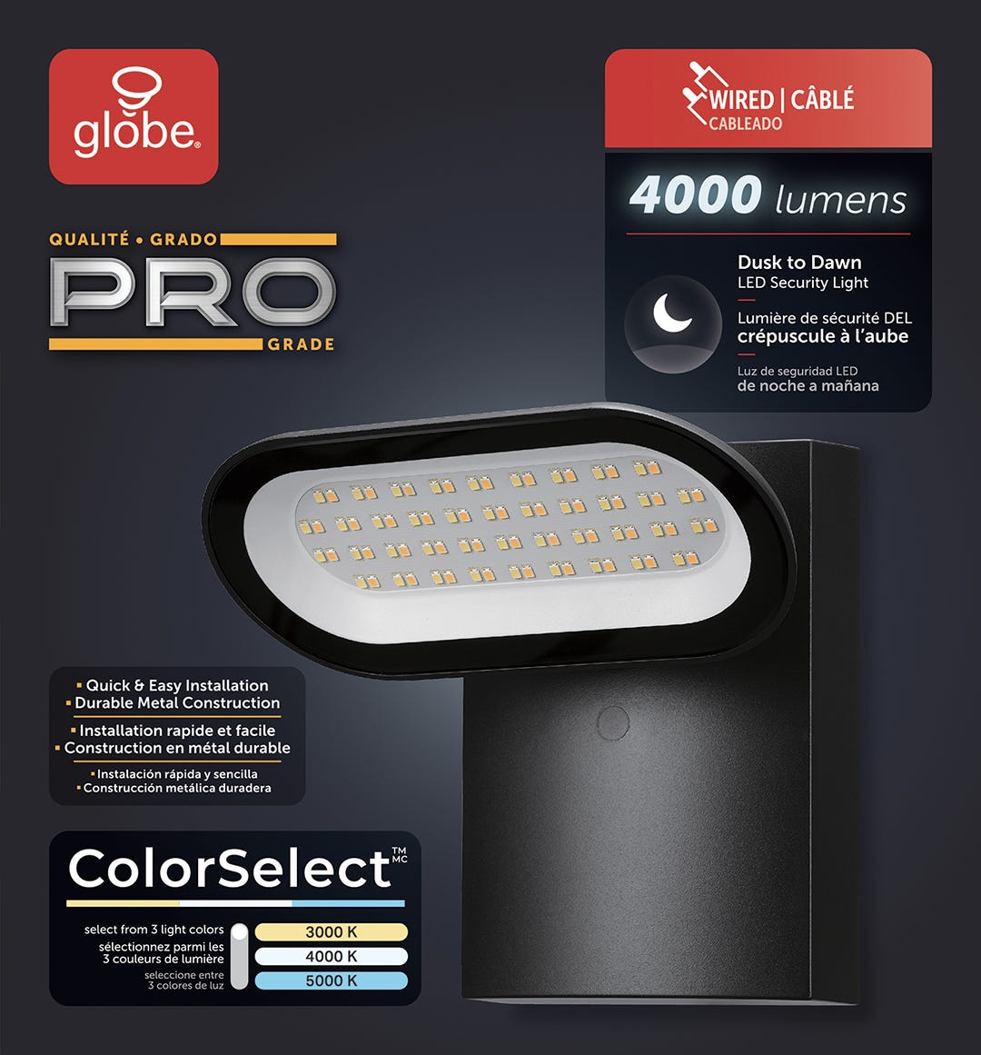 LED Security Light, with Dusk-to-Dawn Function, 40W, Black