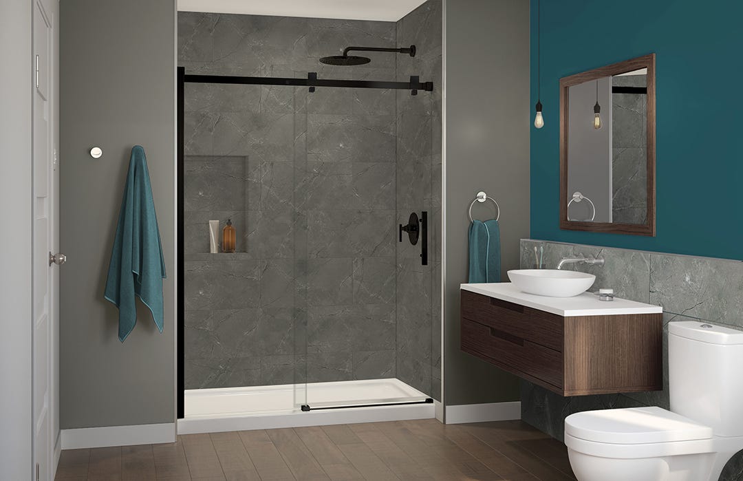 HECLA Shower Kit, Right, 60 in x 36 in, Black