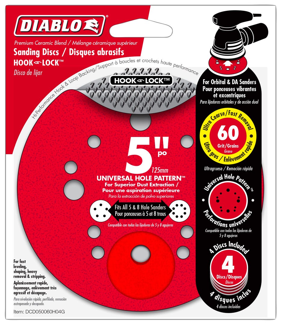 Sanding Discs, 5 in., 60 grit, 4/Pack