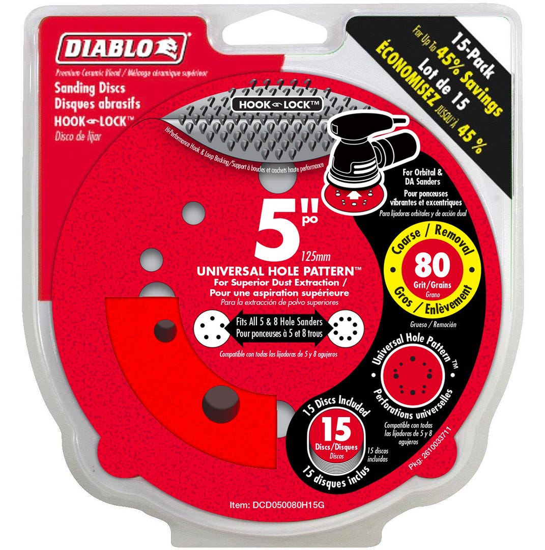 Sanding Discs, 5 in., 80 grit, 15/Pack