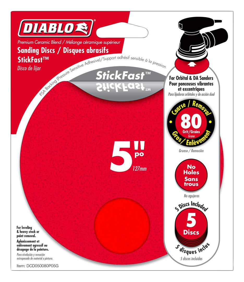 Sanding Discs, 5 in., 80 grit, 5/Pack