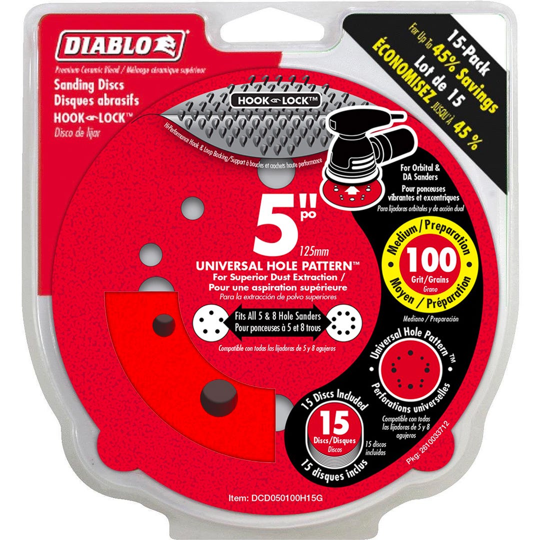 Sanding Discs, 5 in., 100 grit, 15/Pack