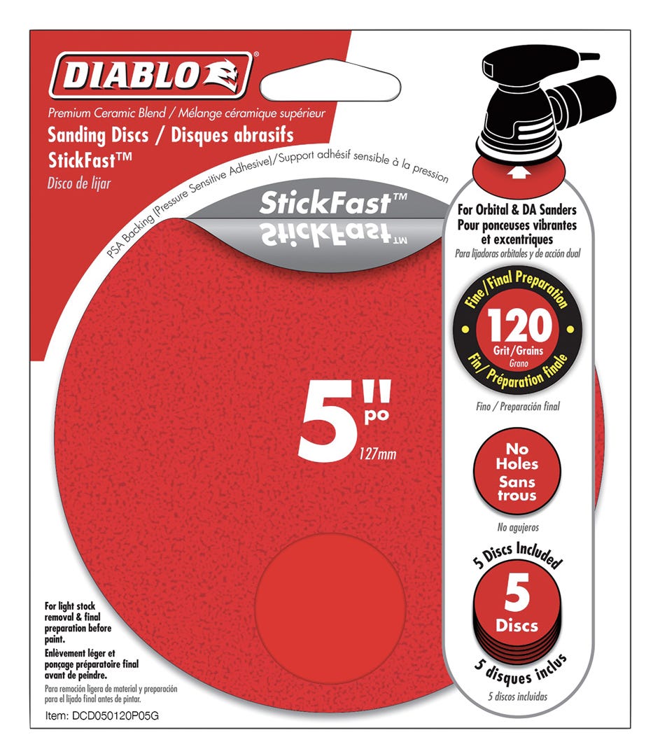 Sanding Discs, 5 in., 120 grit, 5/Pack