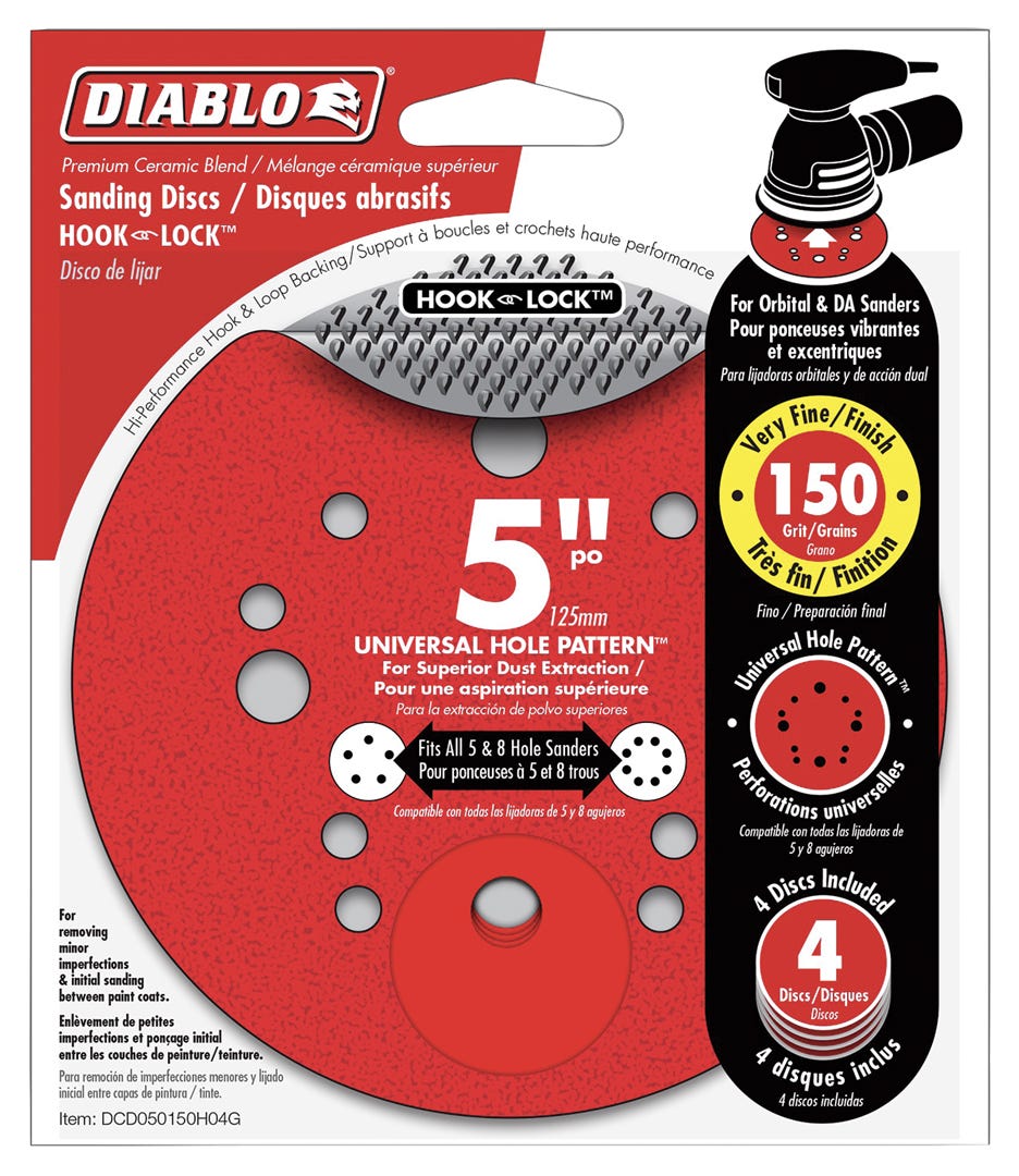Sanding Discs, 5 in., 150 grit, 4/Pack