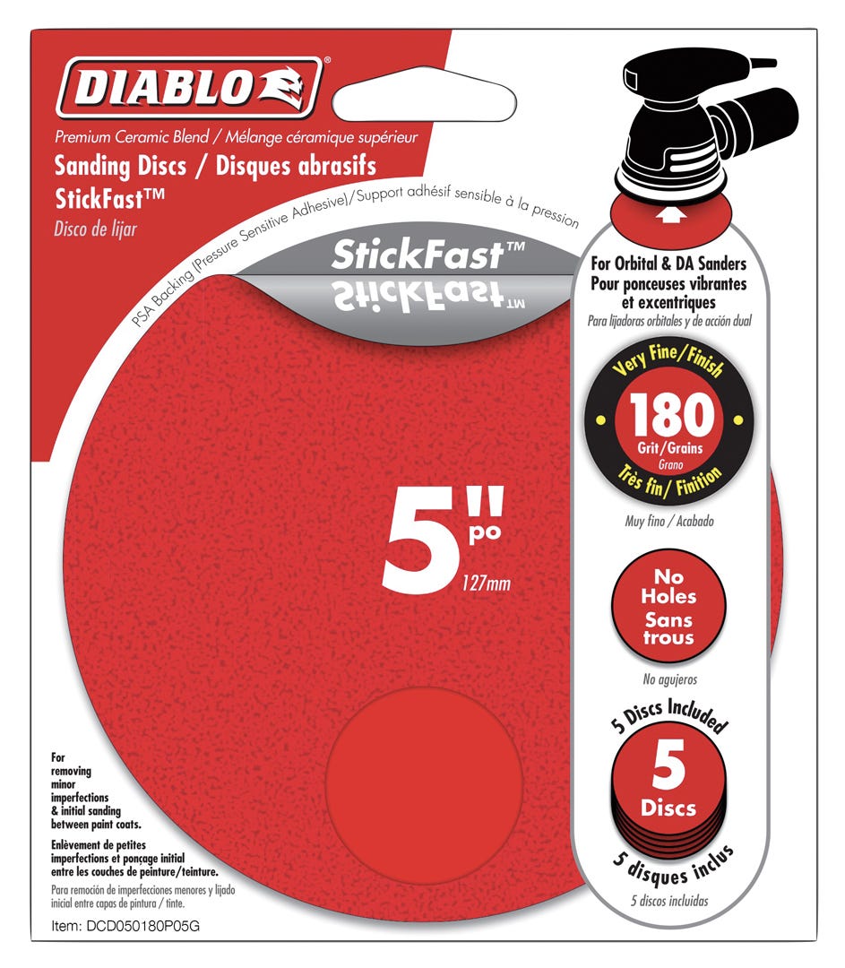 Sanding Discs, 5 in., 180 grit, 5/Pack