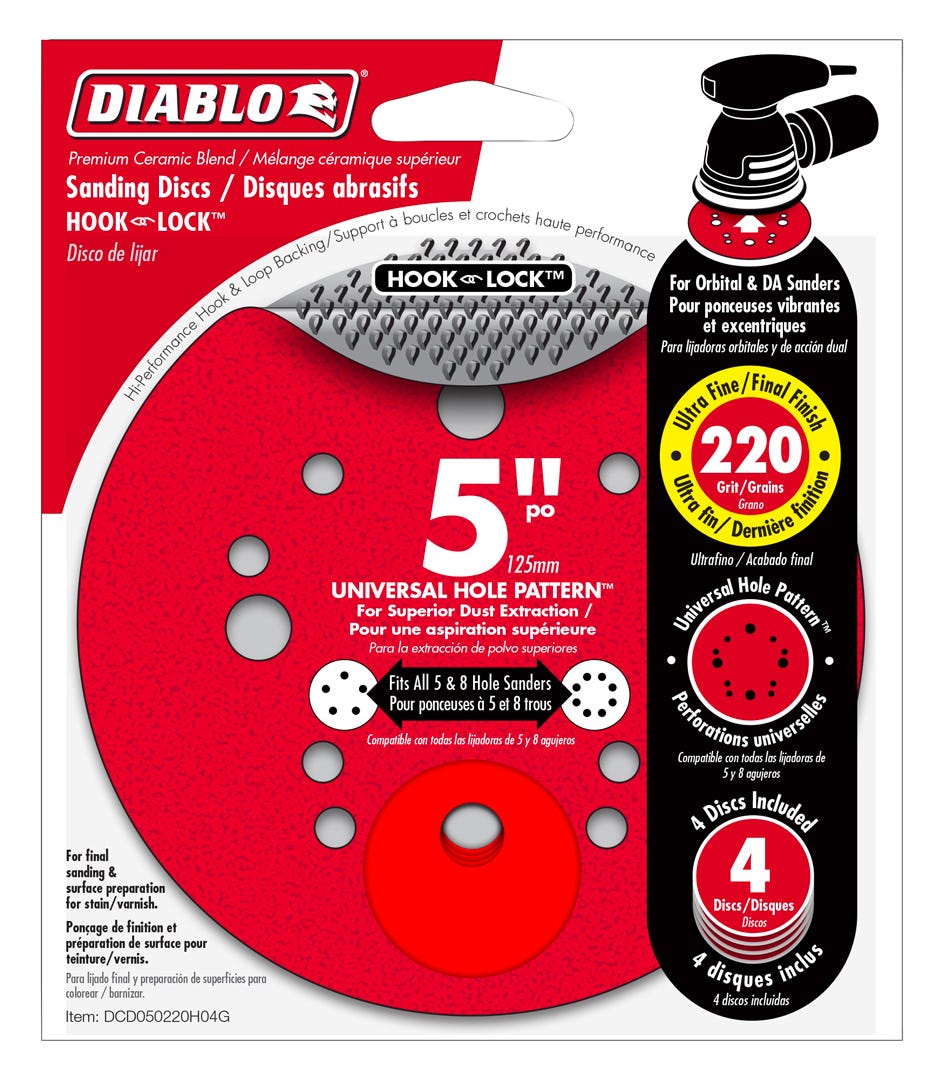 Sanding Discs, 5 in., 220 grit, 4/Pack