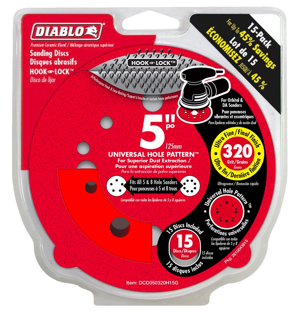 Sanding Discs, 5 in., 320 grit, 15/Pack