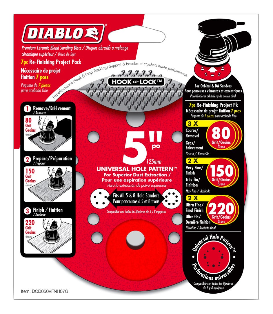 Sanding Discs, 5 in., 80/150/220 grit, 7/Pack