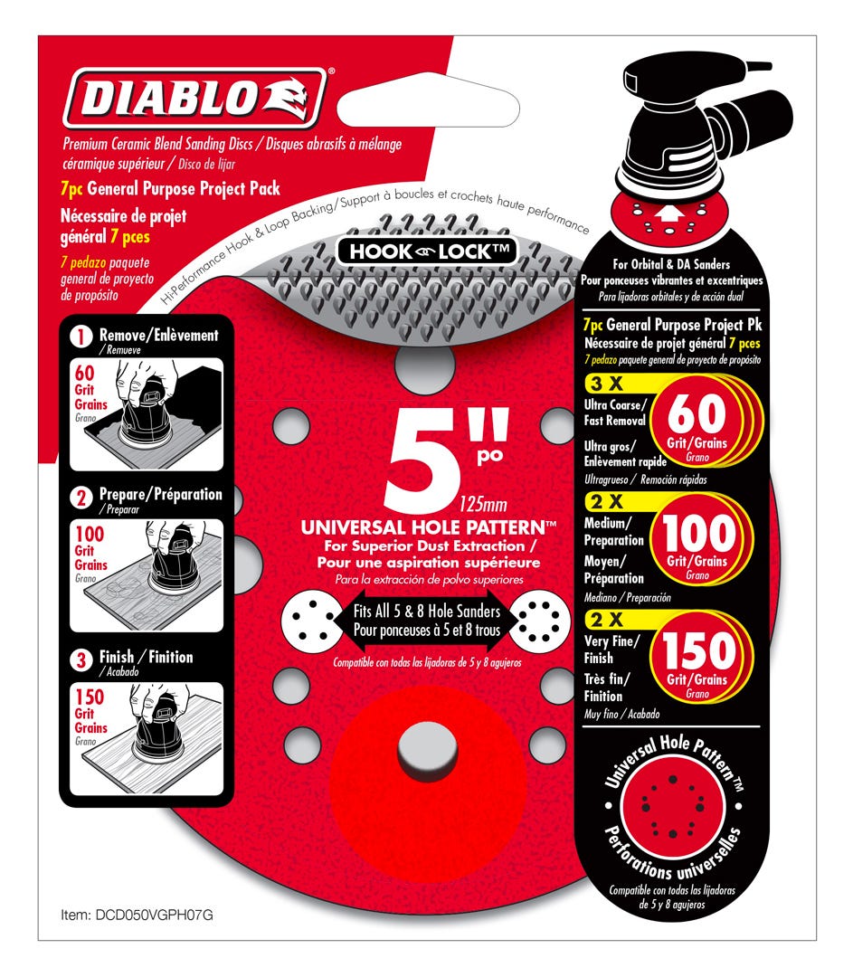 Sanding Discs, 5 in., 60/100/150 grit, 7/Pack