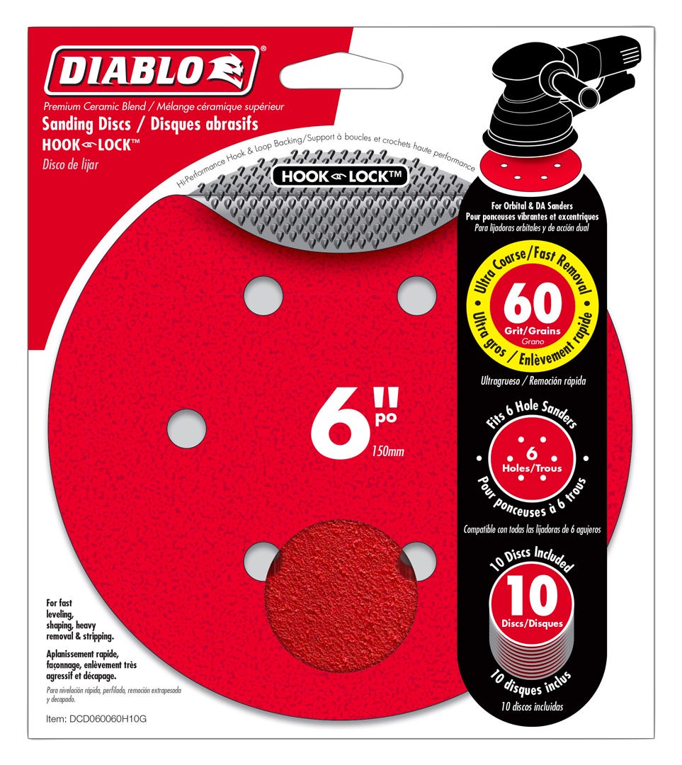 Sanding Discs, 6 in., 60 grit, 10/Pack