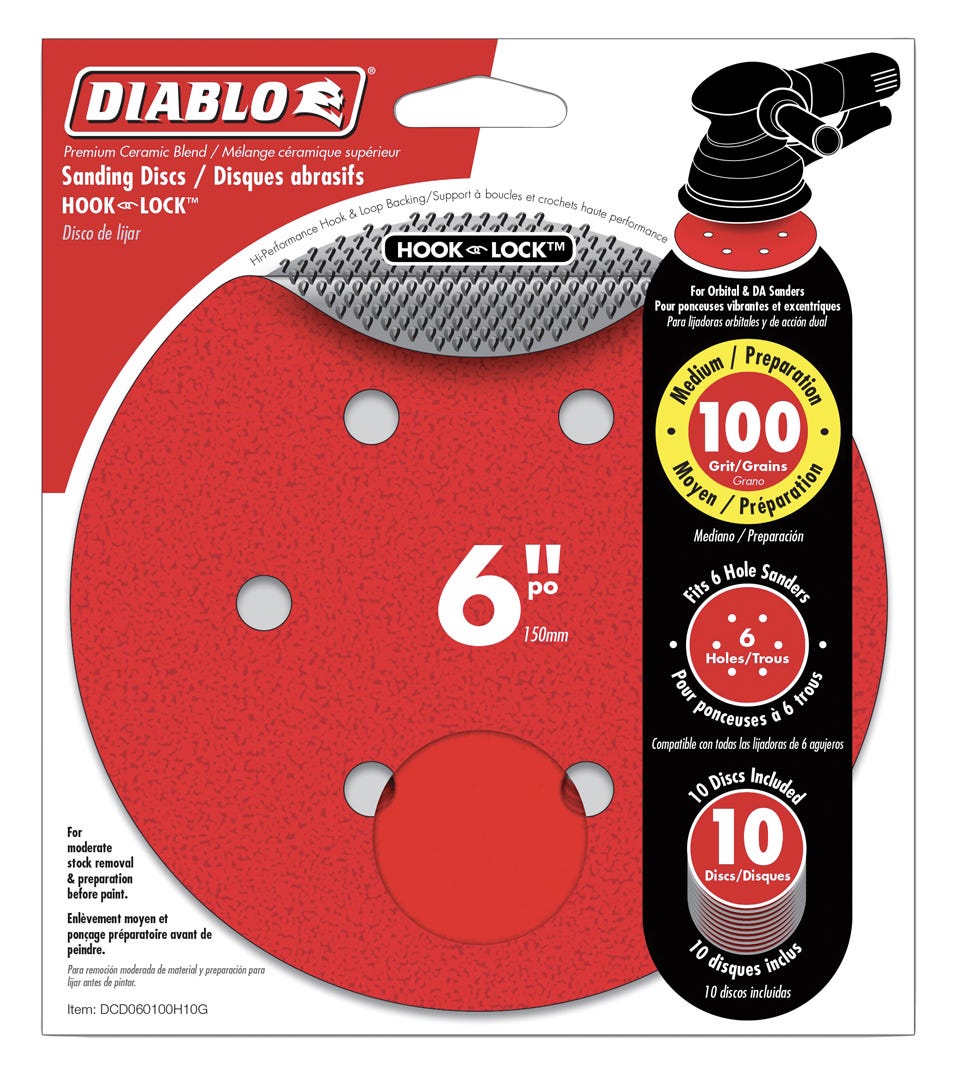 Sanding Discs, 6 in., 100 grit, 10/Pack