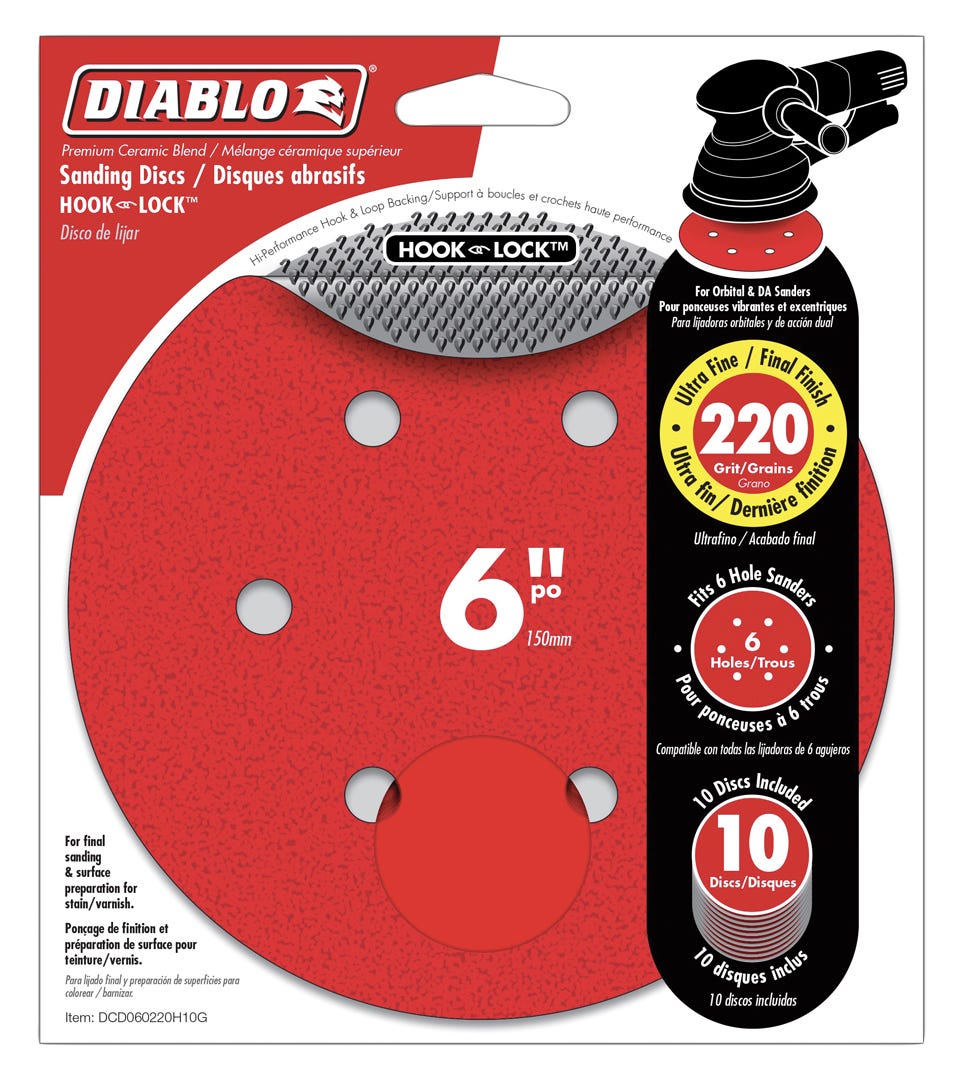 Sanding Discs, 6 in., 220 grit, 10/Pack