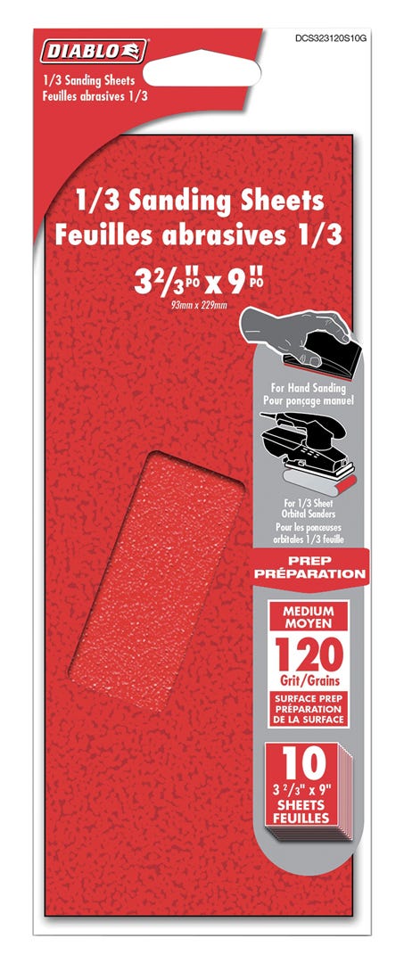 1/3 Sanding Sheets, 3-2/3 in. x 9 in., 120 grit, 10/Pack