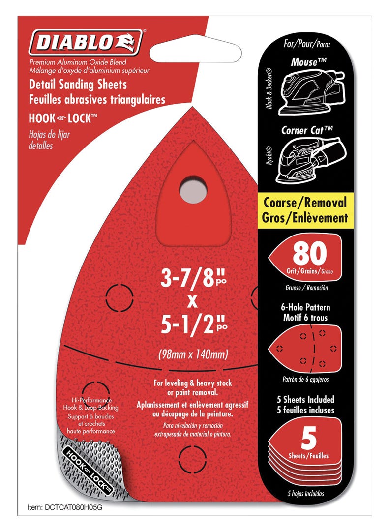 Detail Sanding Sheets, 3-7/8 in. x 5-1/2 in., cat/mouse, 80 grit, 5/Pack