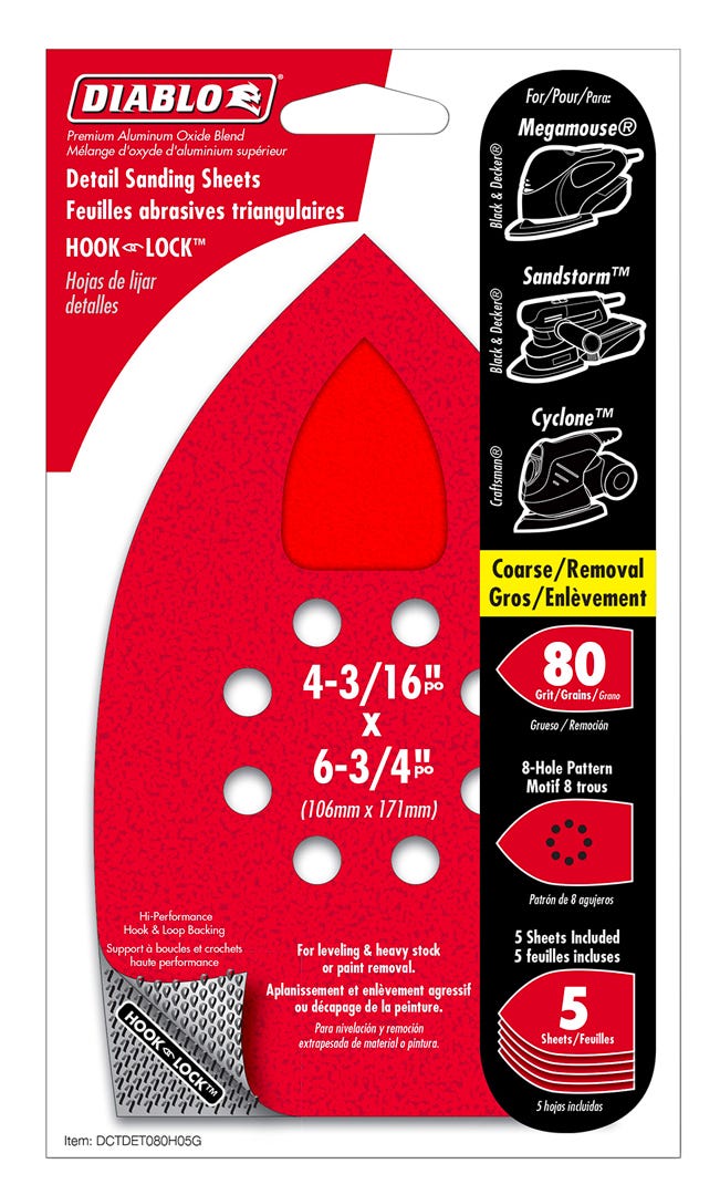 Detail Sanding Sheets, 3-7/8 in. x 5-1/2 in., 80 grit, 5/Pack