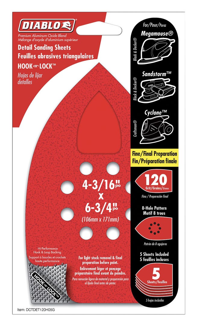 Detail Sanding Sheets, 3-7/8 in. x 5-1/2 in., 120 grit, 5/Pack