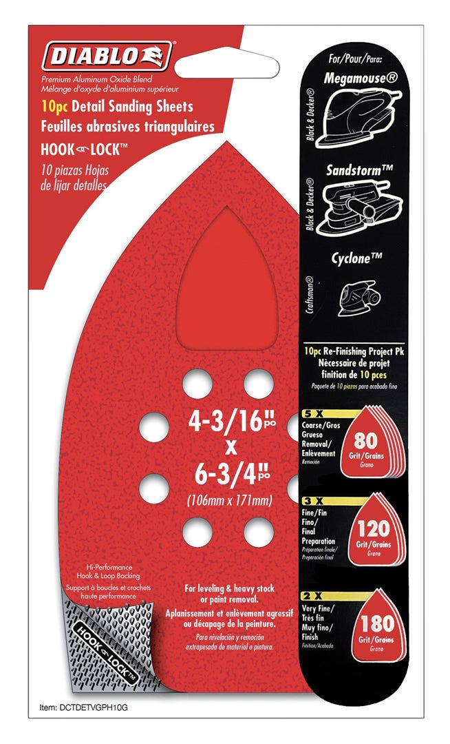 Detail Sanding Sheets, 3-7/8 in. x 5-1/2 in., Assorted Grits, 5/Pack