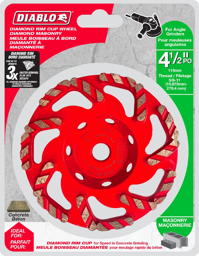 Diamond Rim cup Wheel Diamond Masonry, 4-1/2 in.