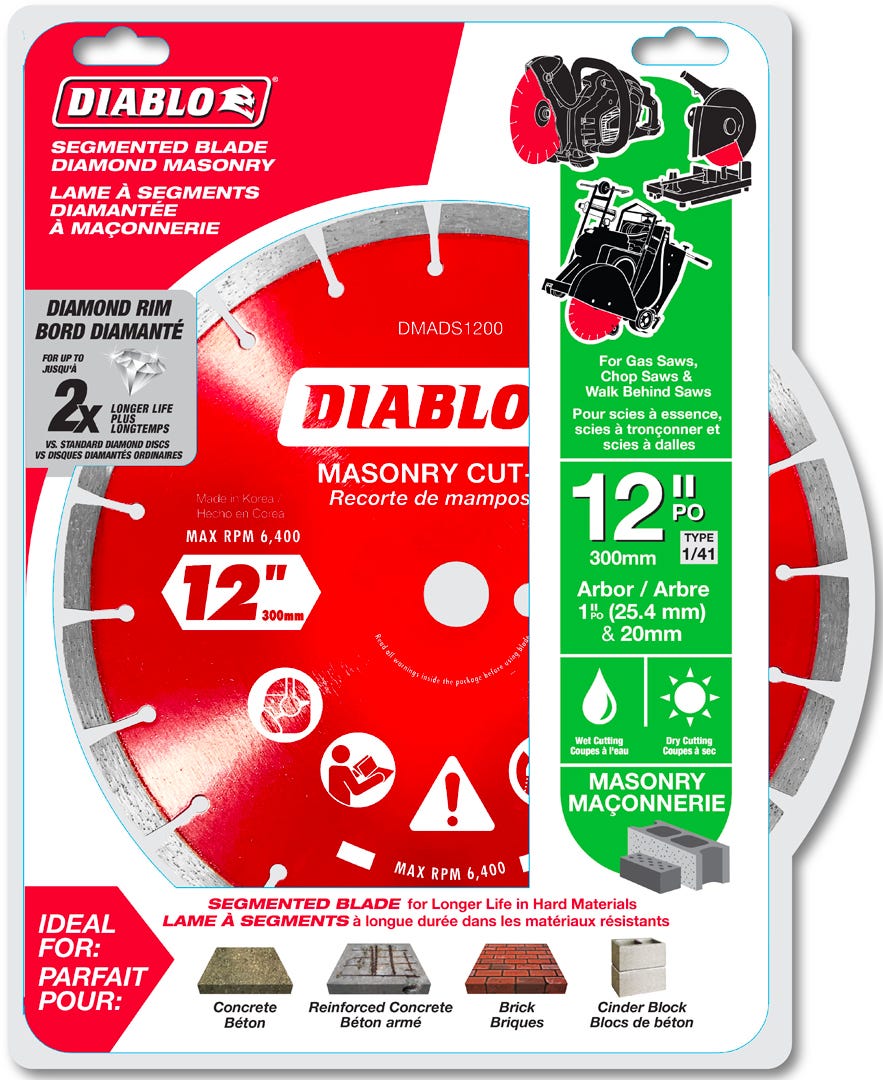 12 in. Diamond Segmented Rim Cut-Off Discs for Masonry