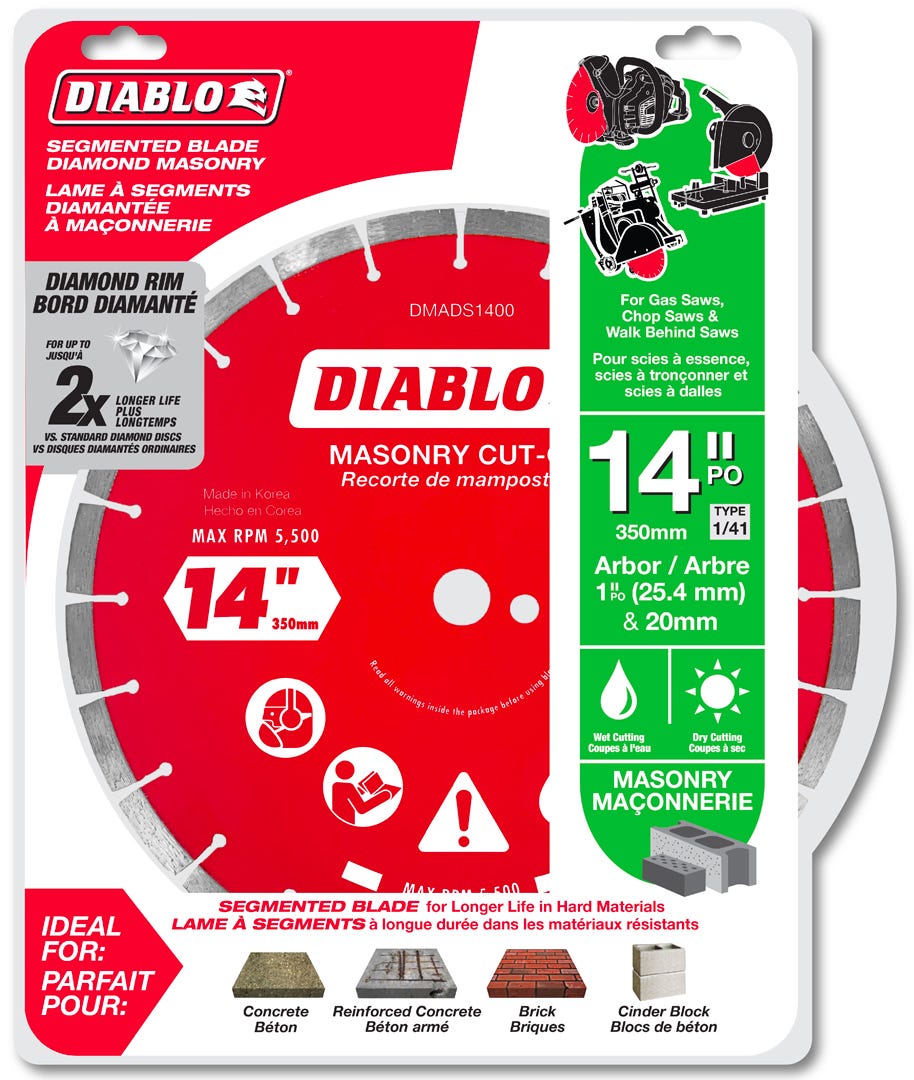 14 in. Diamond Segmented Rim Cut-Off Discs for Masonry