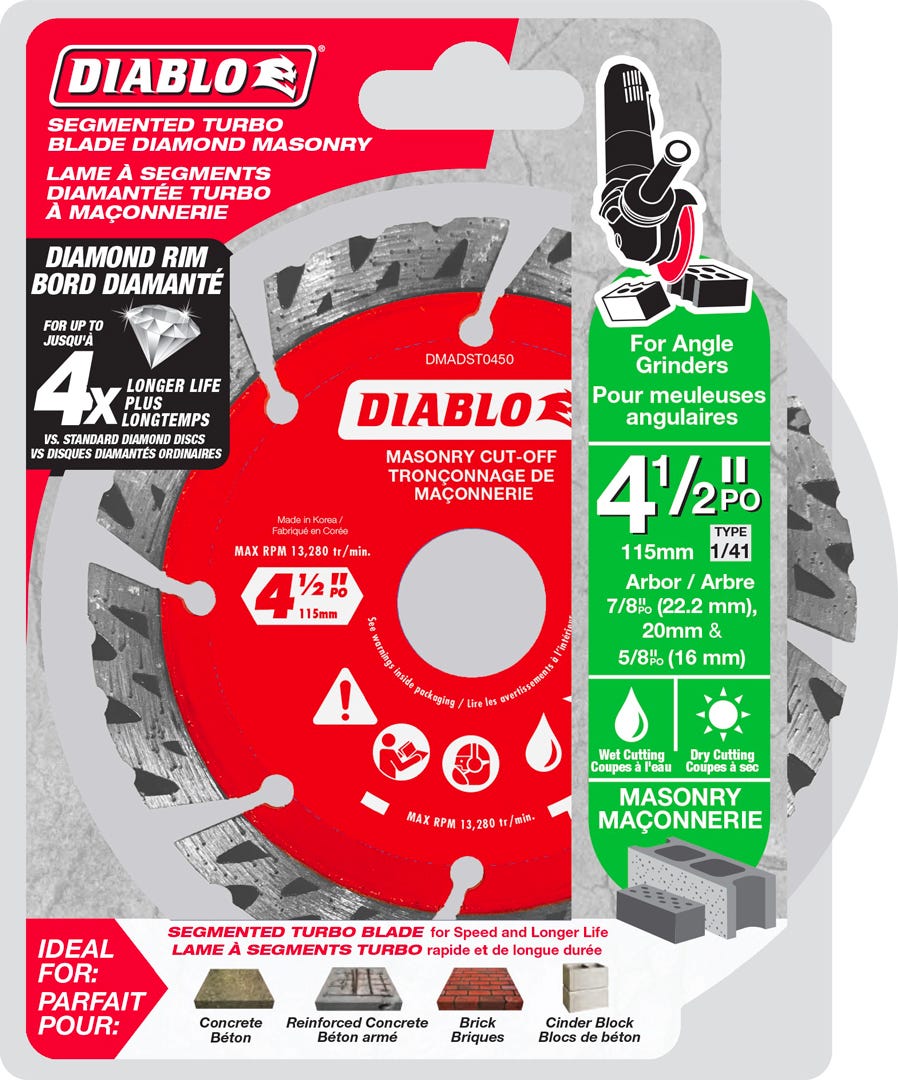 4-1/2 in. Diamond Segmented Turbo Rim Cut-Off Discs for Masonry
