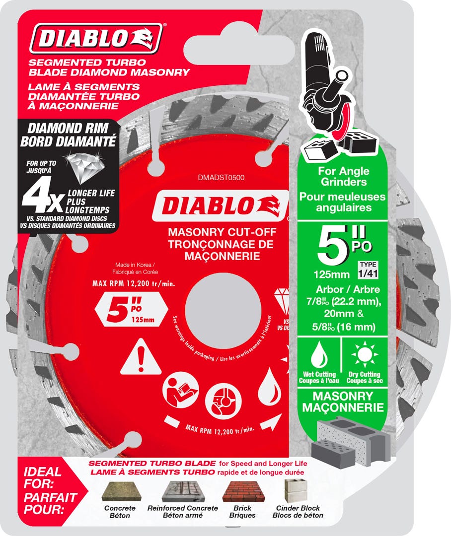5 in. Diamond Segmented Turbo Rim Cut-Off Discs for Masonry