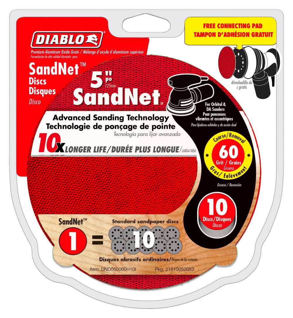 SandNET Discs, 5 in., 60 grit, 10/Pack