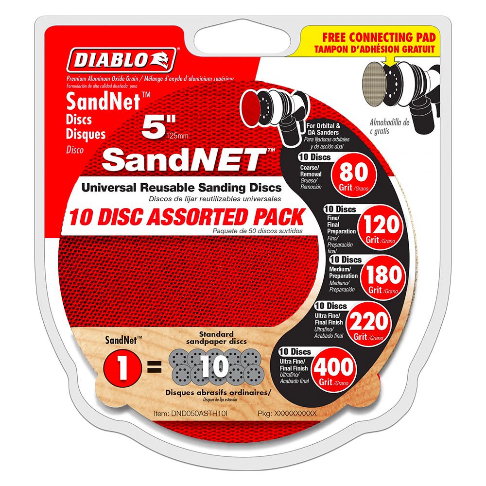 SandNET Discs, 5 in., Assorted Grits, 10/Pack
