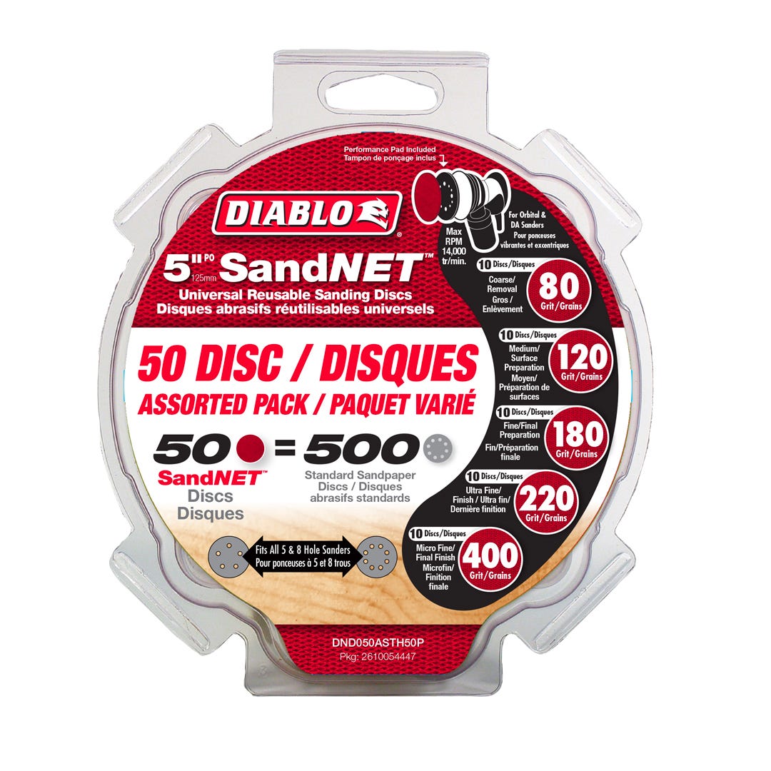 SandNET Discs, 5 in., assorted grits, 50/Pack