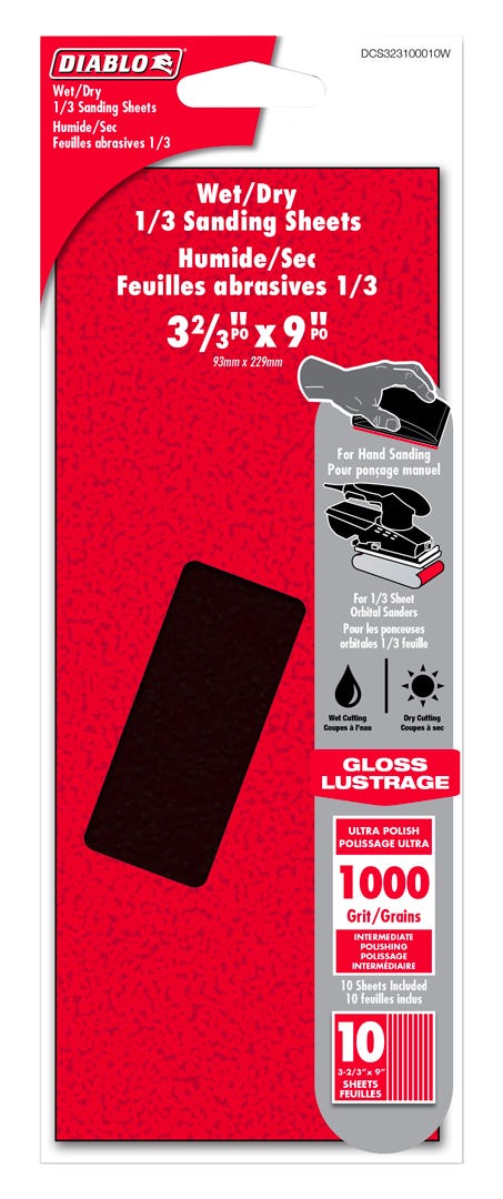 Wet/Dry Sanding Sheet, 3-2/3 in. X 9 in., grit 1000, 10/Pack