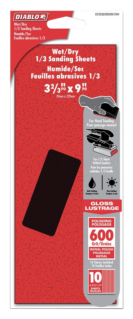 Wet/Dry Sanding Sheet, 3-2/3 in. X 9 in., grit 600, 10/Pack