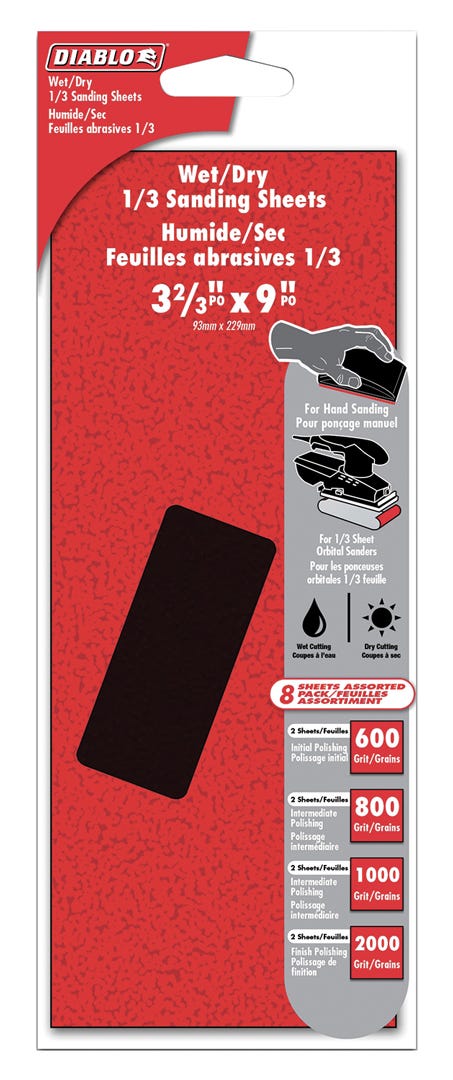 Sanding Sheet, 3-2/3 in. X 9 in., assorted grit, 8/Pack