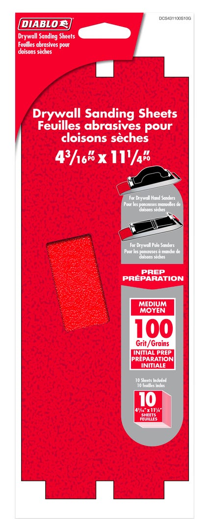 Drywall Sanding Sheet, 4-3/16 in. X 11-1/4 in., grit 100, 10/Pack