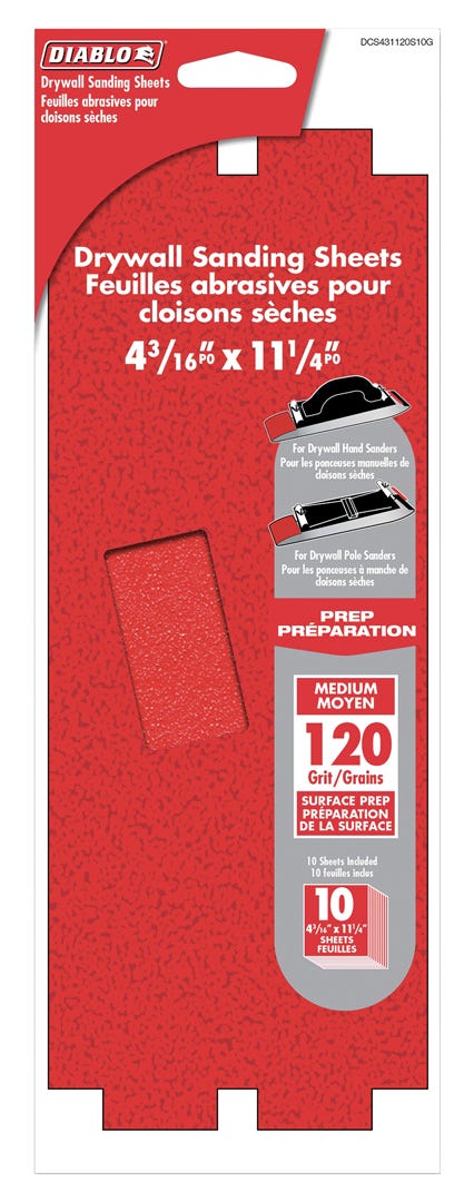 Drywall Sanding Sheet, 4-3/16 in. X 11-1/4 in., grit 120, 10/Pack