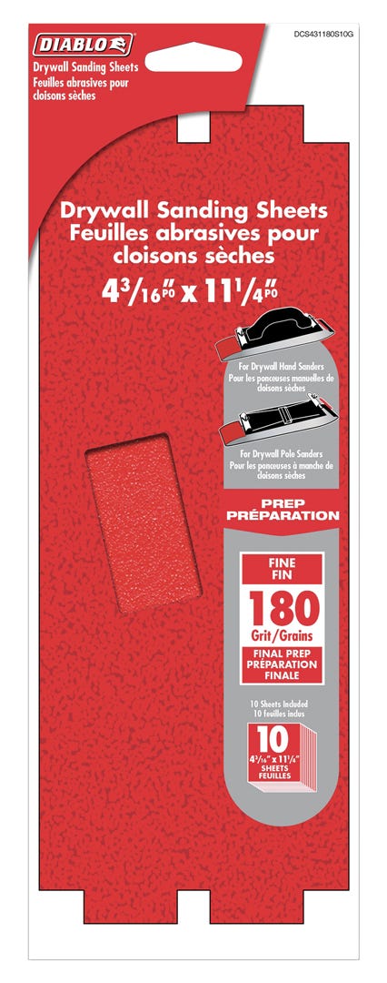 Drywall Sanding Sheet, 4-3/16 in. X 11-1/4 in., grit 180, 10/Pack