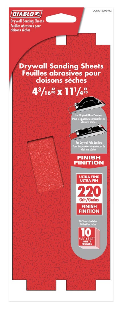 Drywall Sanding Sheet, 4-3/16 in. X 11-1/4 in., grit 220, 10/Pack