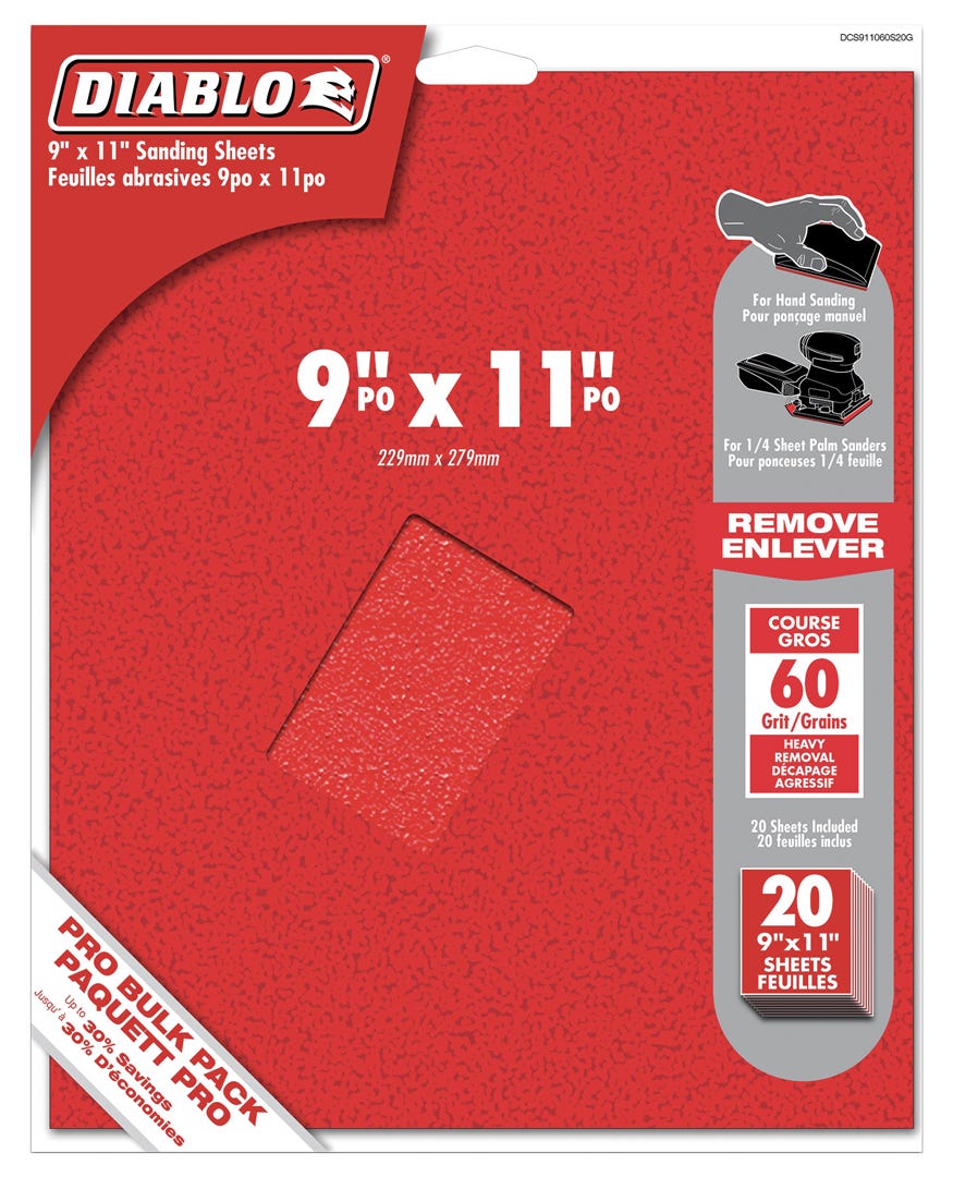 Sanding Sheet, 9 in. X 11 in., grit 60, 20/Pack