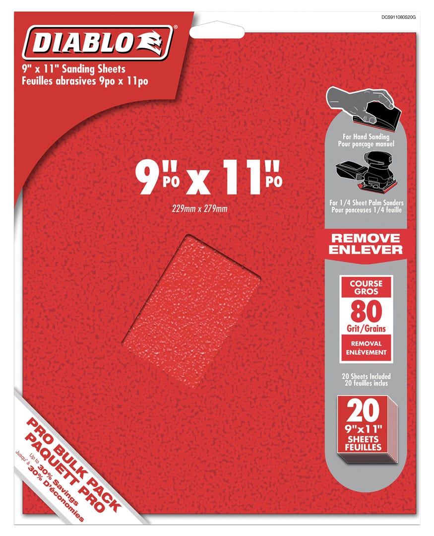 Sanding Sheet, 9 in. X 11 in., grit 80, 20/Pack