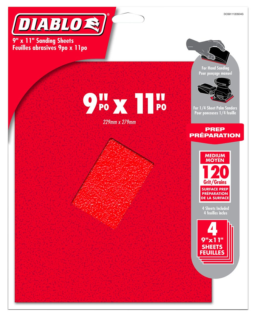 Sanding Sheet, 9 in. X 11 in., grit 120, 4/Pack