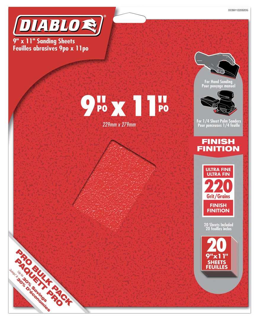 Sanding Sheet, 9 in. X 11 in., grit 220, 20/Pack