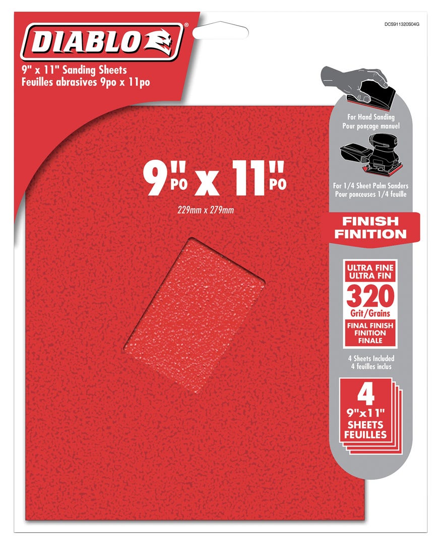 Sanding Sheet, 9 in. X 11 in., grit 320, 4/Pack
