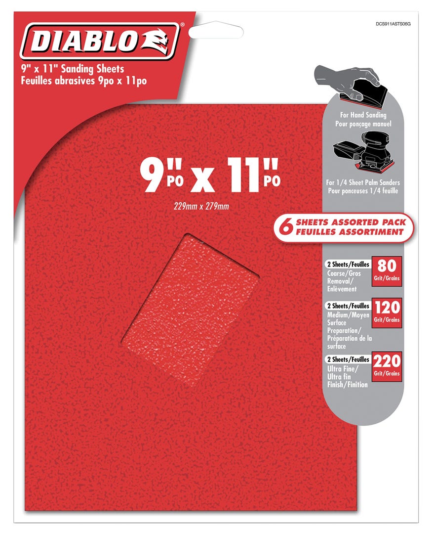 Sanding Sheet, 9 in. X 11 in., assorted grit, 6/Pack