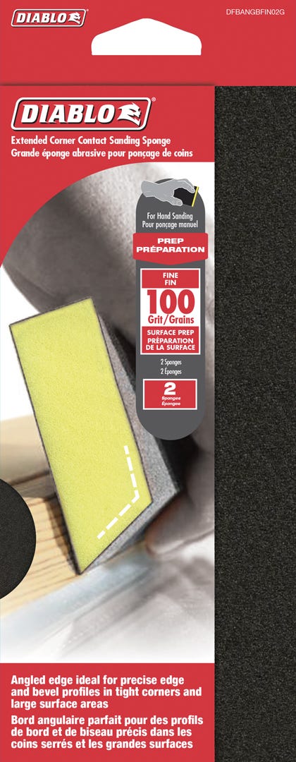 Extended Corner Contact Sanding Sponge, grit 100, 3/Pack