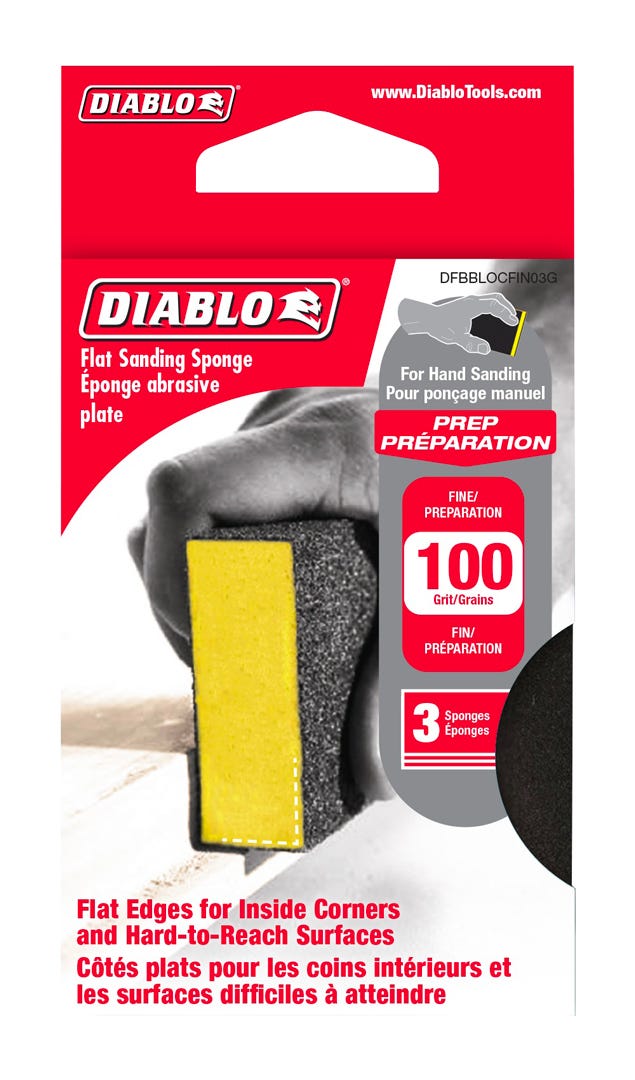 Flat Sanding Sponge, grit 100, 3/Pack